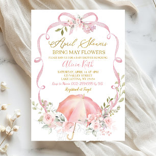Invitación Lazo Coquette Floral Rosa Lluvia De Abril