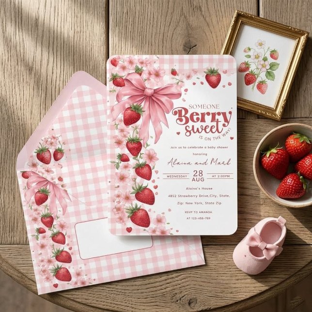 Invitación Lazo Coquette Fresa Dulce Fiesta de Bebé (Subido por el creador)