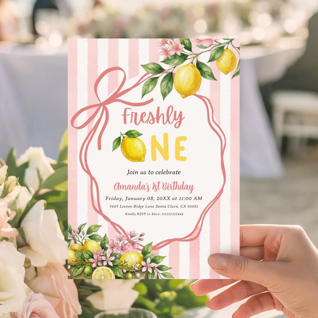 Invitación Lazo Coquette Frescamente Uno Rosa Limón Primer Cu (Subido por el creador)