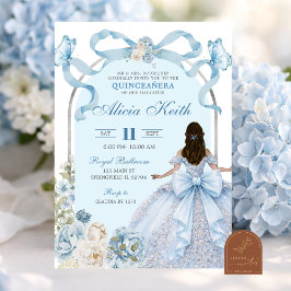 Invitación Lazo Coquette Mariposa Azul Polvo Plata Quinceane