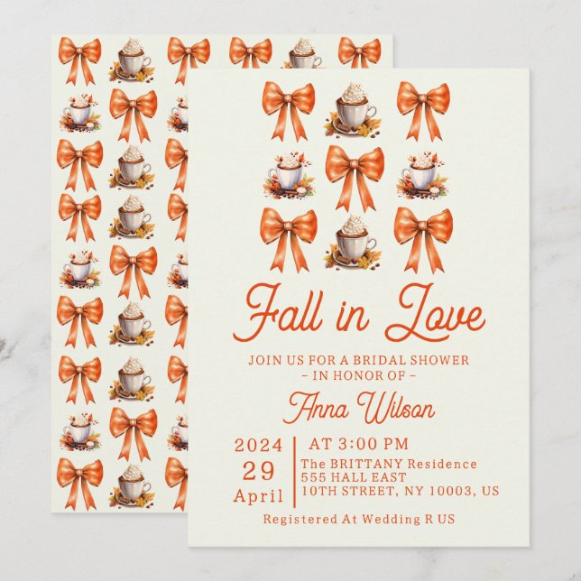 Invitación Lazo Coquette otoño enamorado Café Naranja Editabl (Anverso / Reverso)