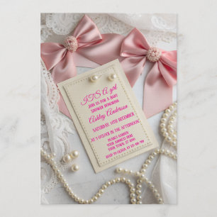 Invitación Lazo Coquette Rosa Perla Cinta Elegante Fiesta