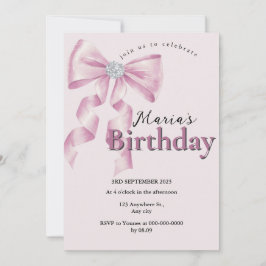 Invitación Lazo Coquette Rosa Sparkle 1er