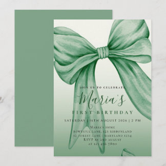 Invitación Lazo de acuarela verde salvia personalizado para p