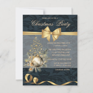 Invitación Lazo de árbol de Navidad con estrellas doradas Bol