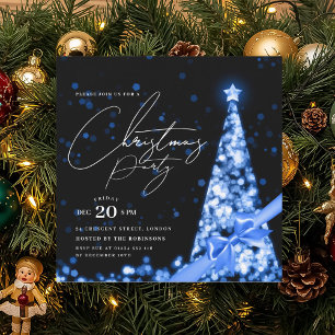 Invitación Lazo de árbol de Navidad de invierno azul MODERNO
