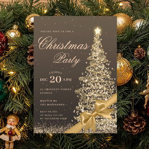 Invitación Lazo de árbol de Navidad de invierno dorado Fiesta