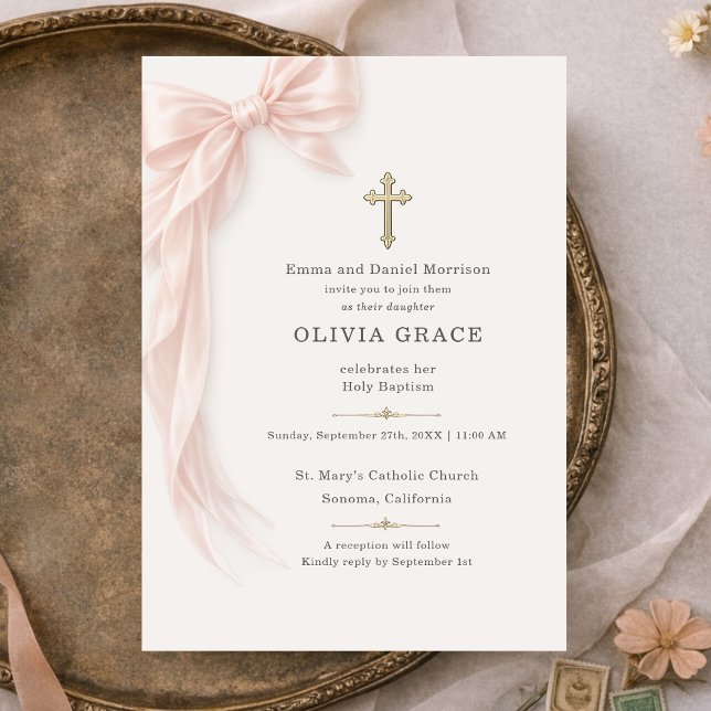 Invitación Lazo de Bautizo Rosa (Subido por el creador)