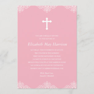 Invitación Lazo de Bonito  Bautismo/cristianismo Chicas rosas