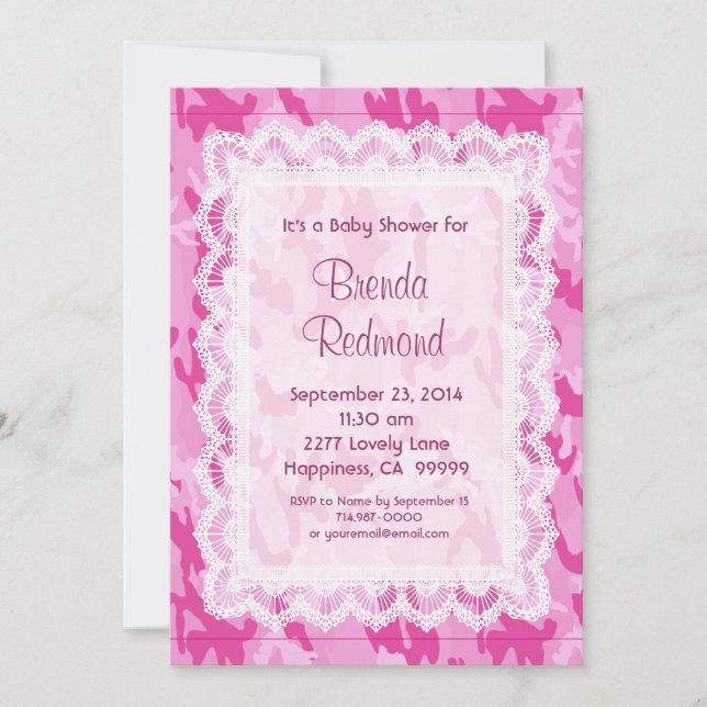 Invitación Lazo de camuflaje rosa CHICA Baby Shower V10 (Anverso)