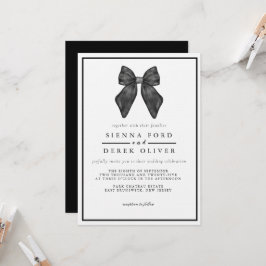 Invitación Lazo de cinta clásico boda en blanco y negro