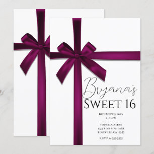 Invitación Lazo de cinta de satén de vino Cumpleaños Sweet 16