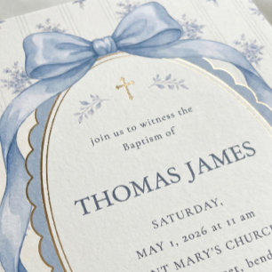 Invitación Lazo de cinta de toile azul polvoriento elegante p