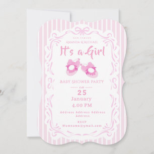 Invitación Lazo de cinta Es un zapato de bebé niña rosa