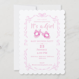 Invitación Lazo de cinta para zapatos de bebé It's a Girl