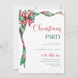 Invitación Lazo de cinta roja verde de Navidad Fiesta de Navi