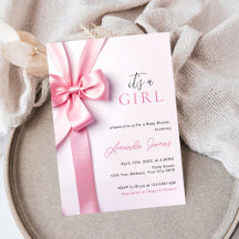 Lazo de cinta rosa para baby shower Es una niña