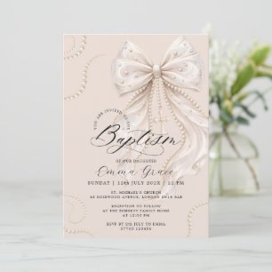 Invitación Lazo de Coqueta Elegante y Bautizo de Perla