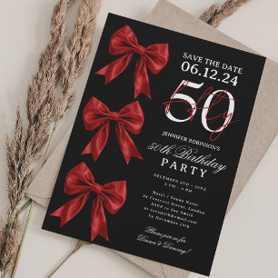 Invitación Lazo de Coqueta Rojo Guardar Fecha Cumpleaños 50 N