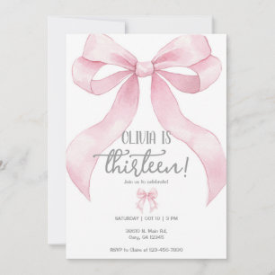 Invitación Lazo de coqueta rosa cumpleaños de adolescente niñ