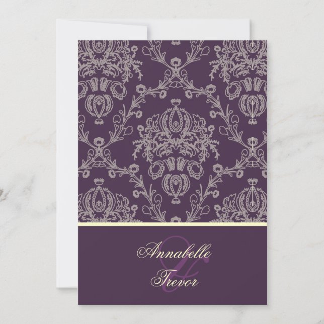 Invitación Lazo de crema de ciruela/marfil (Anverso)