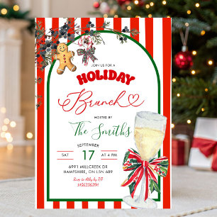 Invitación Lazo de Cuadro Rojo y Verde Fiesta de Brunch Vacac