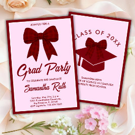 Invitación Lazo de Cuadros de Borgoña Fiesta de Graduación