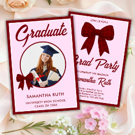Invitación Lazo de Cuadros de Borgoña Foto Fiesta de Graduaci