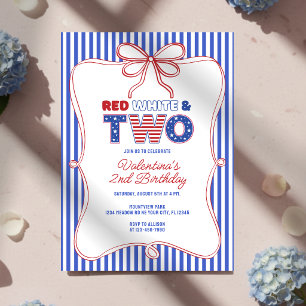 Invitación Lazo de cumpleaños número 2 de Niña Americana Roja