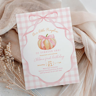 Invitación Lazo de cumpleaños número uno de calabaza rosa y c