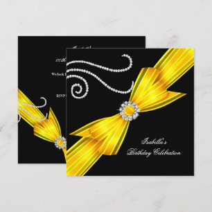 Invitación Lazo de diamante amarillo con purpurina Cumpleaños