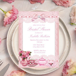 Invitación Lazo de encaje rosa bonito Té alto Despedida de so