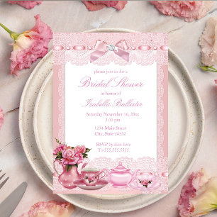 Invitación Lazo de encaje rosa bonito Té alto Despedida de so