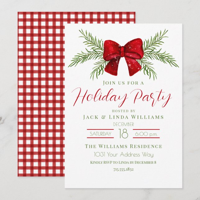 Invitación Lazo de fiesta de Navidad  (Anverso / Reverso)