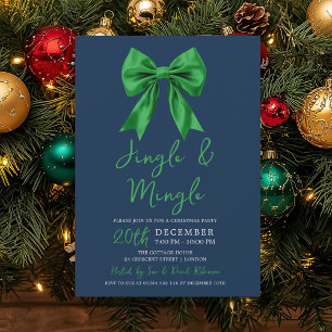 Invitación Lazo de fiesta de Navidad Jingle & Mingle azul mar