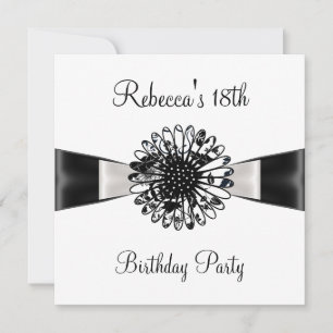 Invitación Lazo de flor blanco negro Cumpleaños 18 Party 2