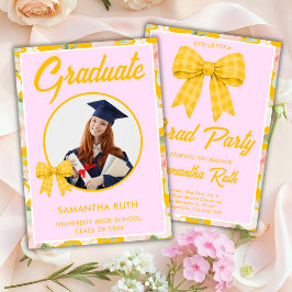 Invitación Lazo de gingham amarillo de flor silvestre Foto Gr