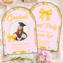 Invitación Lazo de gingham amarillo de flor silvestre Foto Gr