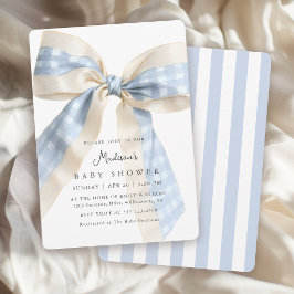 Invitación Lazo de gingham azul Cumpleaños de bebé adorable