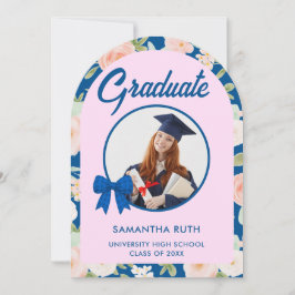 Invitación Lazo de gingham azul de flor silvestre Foto Fiesta