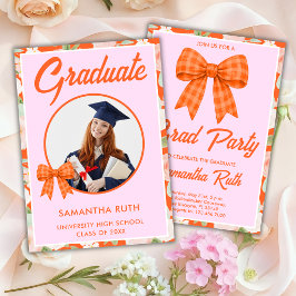 Invitación Lazo de gingham naranja de flor silvestre Foto Gra