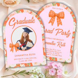 Invitación Lazo de gingham naranja de flor silvestre Foto Gra