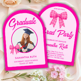 Invitación Lazo de gingham rosa brillante en forma de arco pa