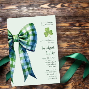 Invitación Lazo de Gingham Simple Elegante Ducha de Novia Irl
