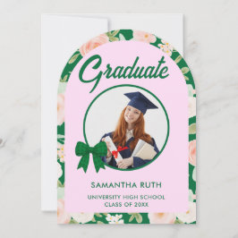 Invitación Lazo de gingham verde de flor silvestre Foto Gradu