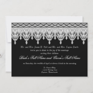 Invitación Lazo de gota de lágrimas, negro, gris y blanco inv