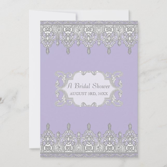 Invitación Lazo de gota, lavanda y gris - Ducha de novia (Anverso)