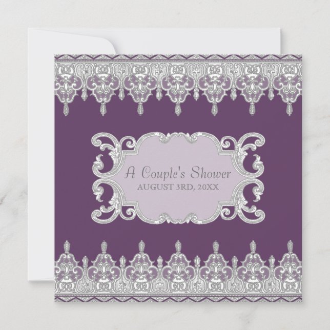 Invitación Lazo de gota, lavanda y gris - Ducha de novia (Anverso)