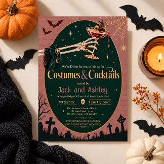 Invitación Lazo de Halloween de trajes góticos y cócteles