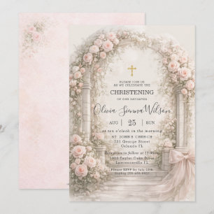 Invitación Lazo de jardín floral rosa claro bautizo bautismo
